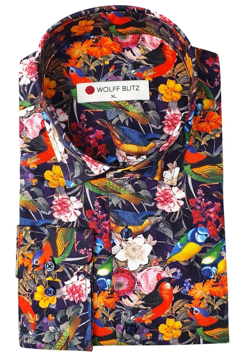 Summer Birds Printed Long Sleeve Men's Shirt