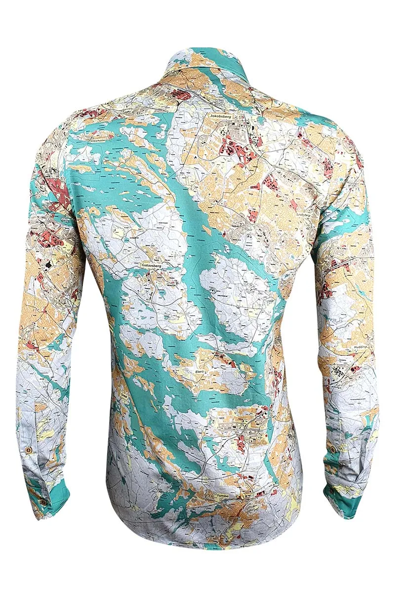 Stockholm Map Printed Long Sleeve Men's Shirt