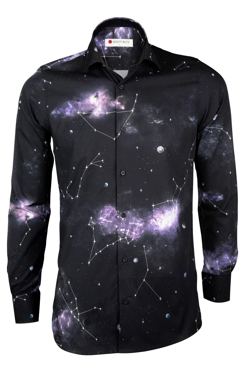 Stars Printed Long Sleeve Men's Shirt