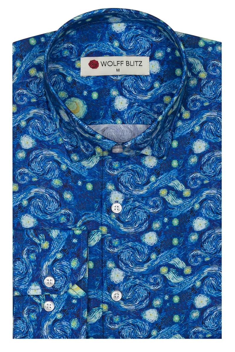 Starry Nights Gogh Long Sleeve Men's Shirt
