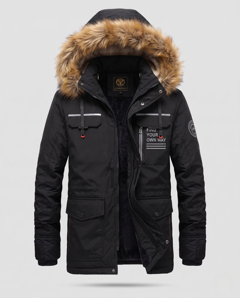 Herren Technische Winterjacke mit abnehmbarer Kapuze Nord Taschen