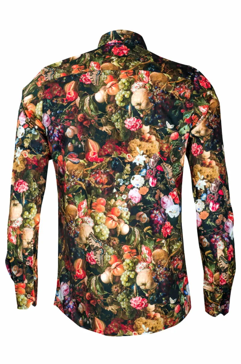Garland of Fruits and Flowers Printed Long Sleeve Men's Shirt