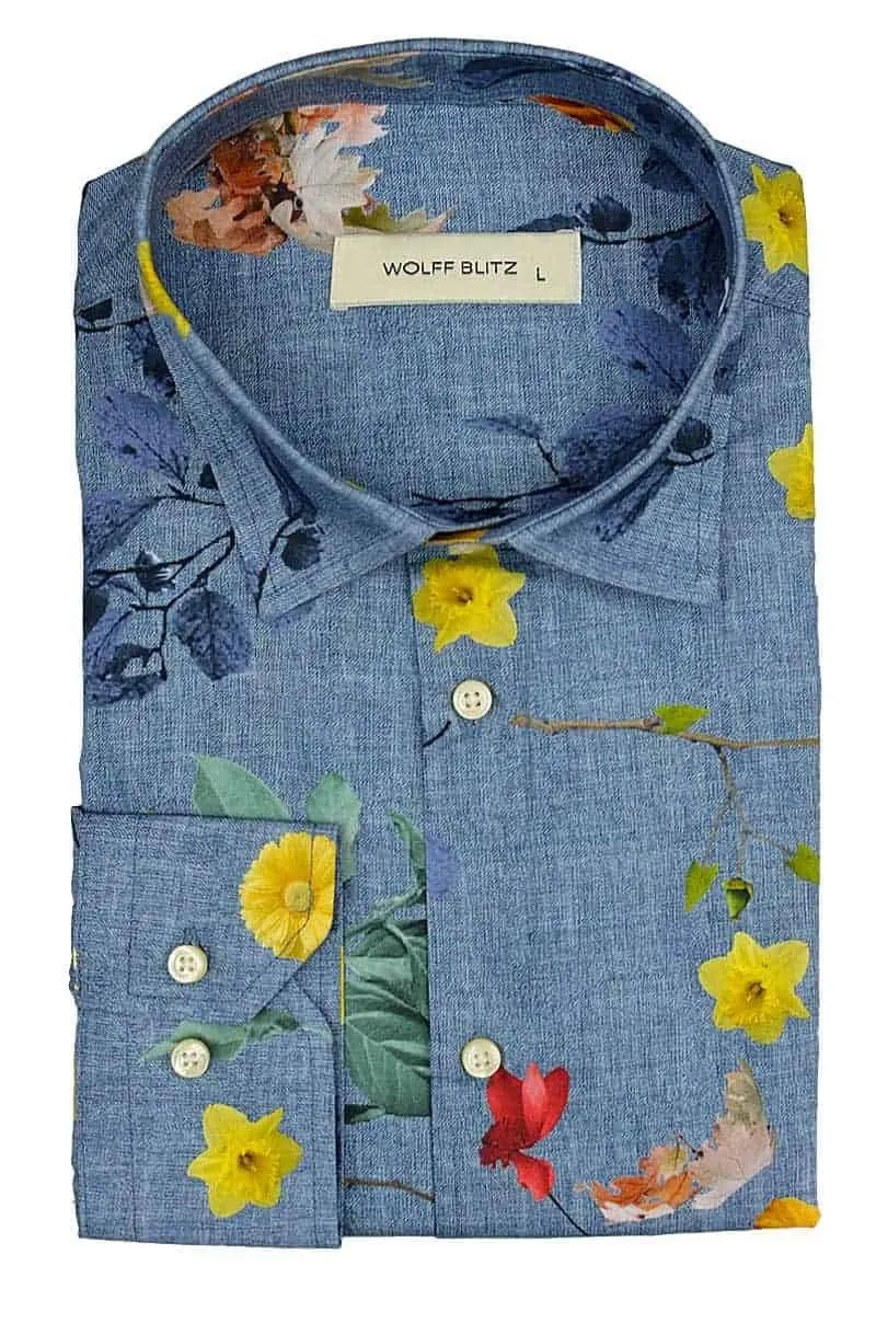 Floral Seasons Print Long Sleeve Men's Shirt