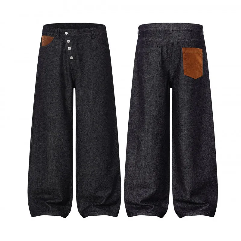Damen Weite Ballon-Jeanshose mit hoher Taille, Knopfverschluss und gerafftem Saum Nord Taschen