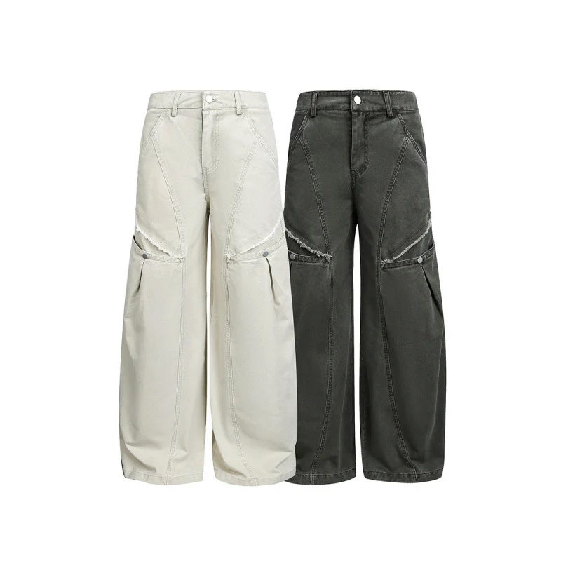Damen Weite Ballon-Cargo-Hose mit hoher Taille, großen Pattentaschen und sichtbaren Nahtdetails Nord Taschen