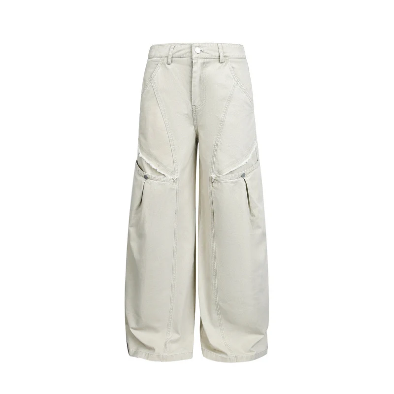 Damen Weite Ballon-Cargo-Hose mit hoher Taille, großen Pattentaschen und sichtbaren Nahtdetails Nord Taschen