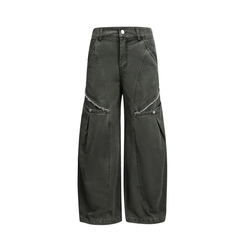 Damen Weite Ballon-Cargo-Hose mit hoher Taille, großen Pattentaschen und sichtbaren Nahtdetails Nord Taschen