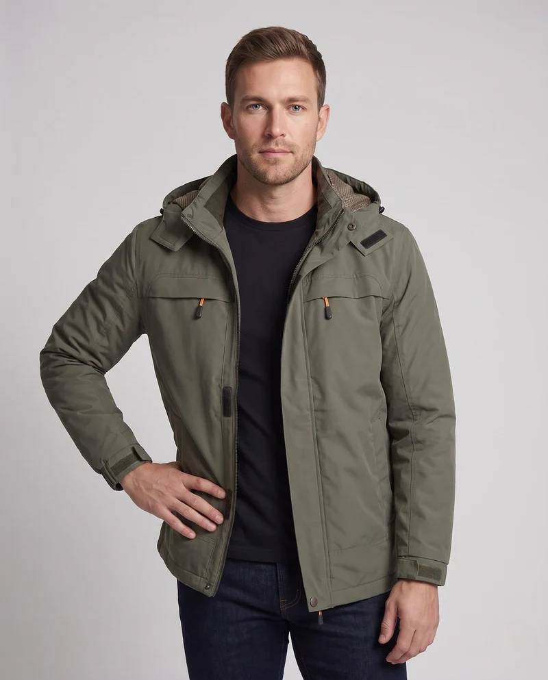 Leichte Herren-Hoodie-Canvas-Jacke mit verdecktem Reißverschluss vorne und Brustreißverschlüssen Nord Taschen