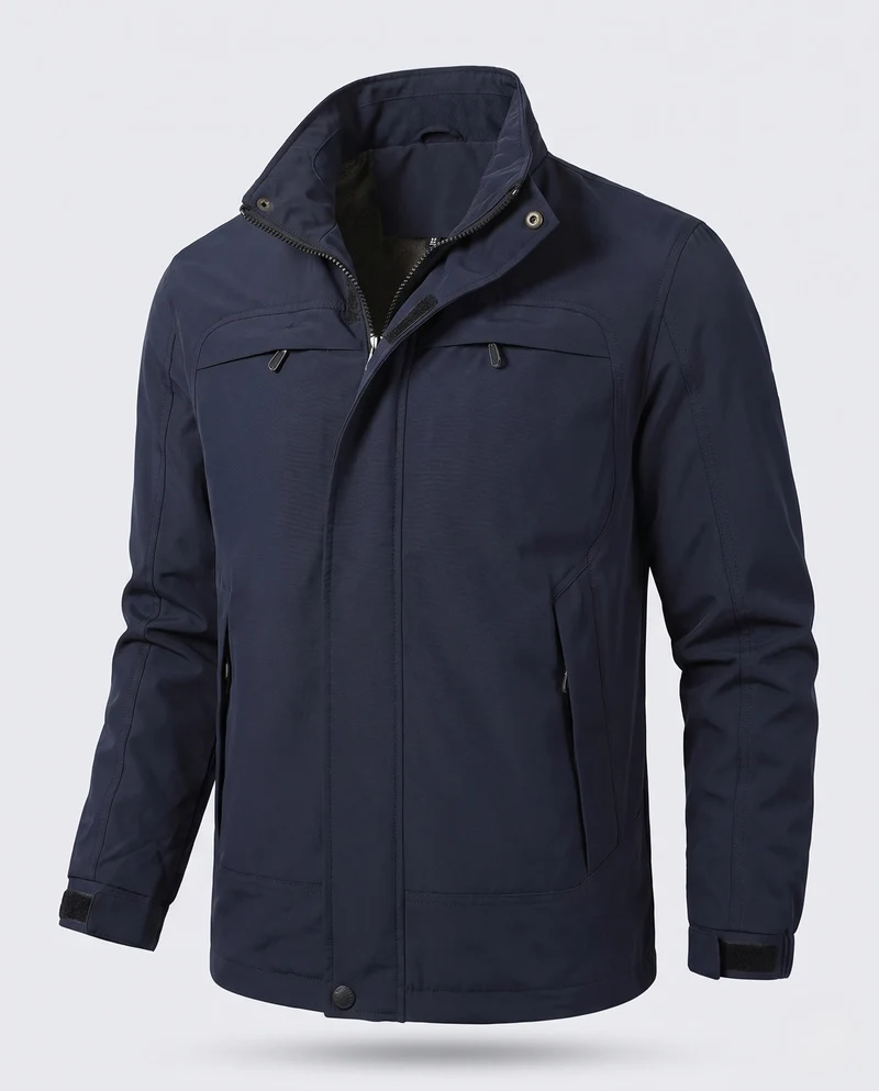 Leichte Herren-Hoodie-Canvas-Jacke mit verdecktem Reißverschluss vorne und Brustreißverschlüssen Nord Taschen