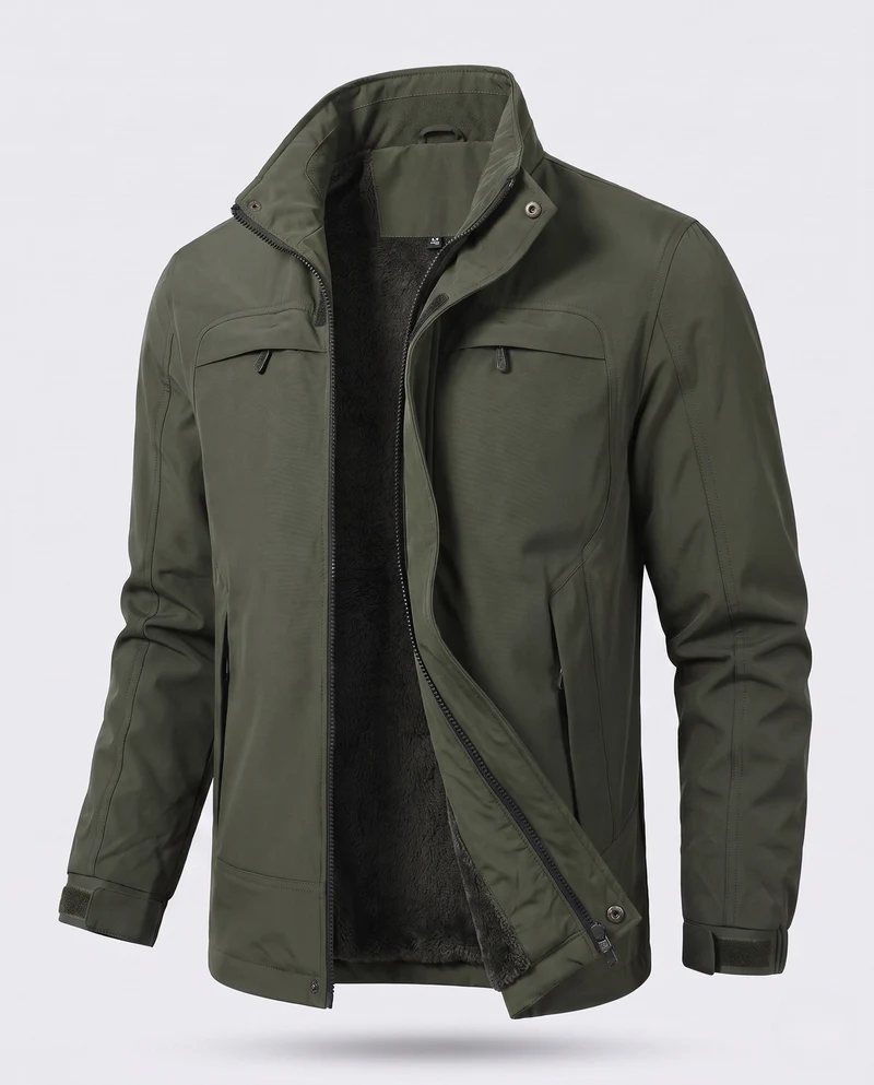 Leichte Herren-Hoodie-Canvas-Jacke mit verdecktem Reißverschluss vorne und Brustreißverschlüssen Nord Taschen