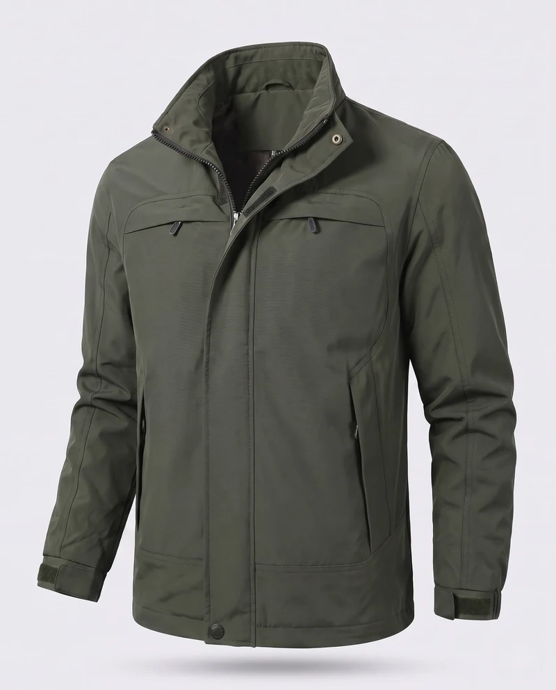 Leichte Herren-Hoodie-Canvas-Jacke mit verdecktem Reißverschluss vorne und Brustreißverschlüssen Nord Taschen