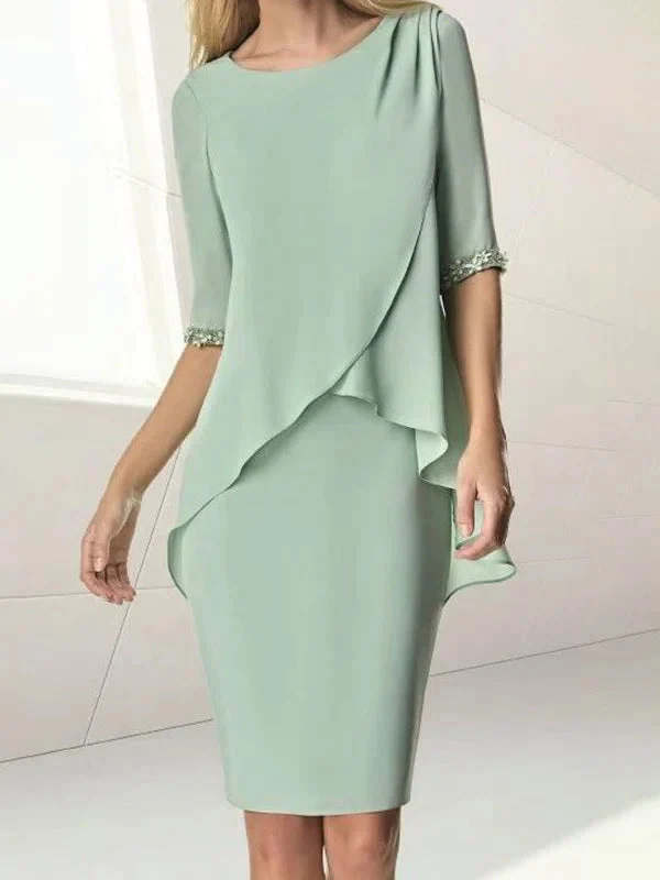 Damen Elegantes Wickelkleid mit Schwingendem Saum und Spitze Nord Taschen