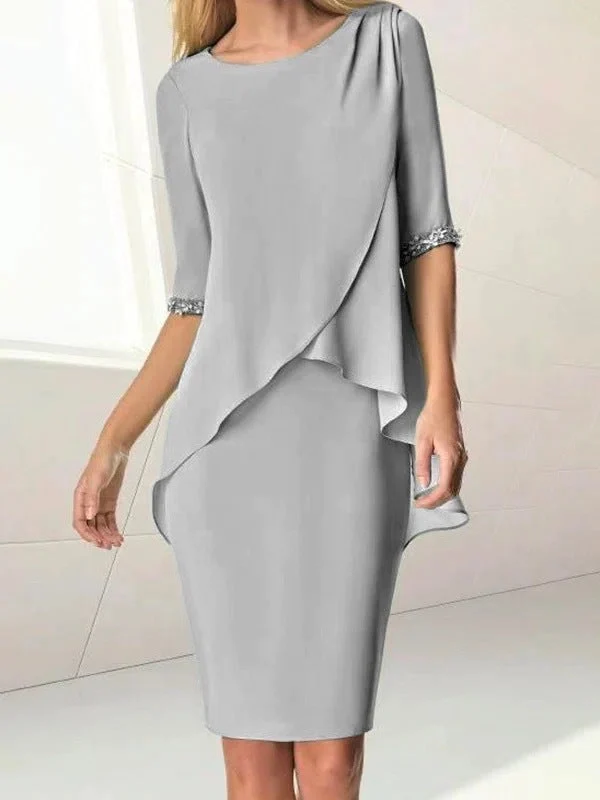 Damen Elegantes Wickelkleid mit Schwingendem Saum und Spitze Nord Taschen