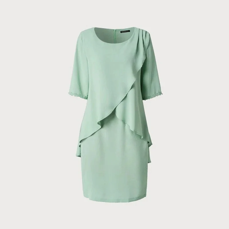 Damen Elegantes Wickelkleid mit Schwingendem Saum und Spitze Nord Taschen