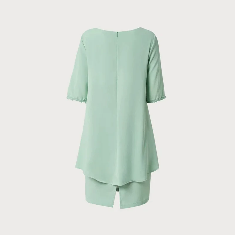 Damen Elegantes Wickelkleid mit Schwingendem Saum und Spitze Nord Taschen
