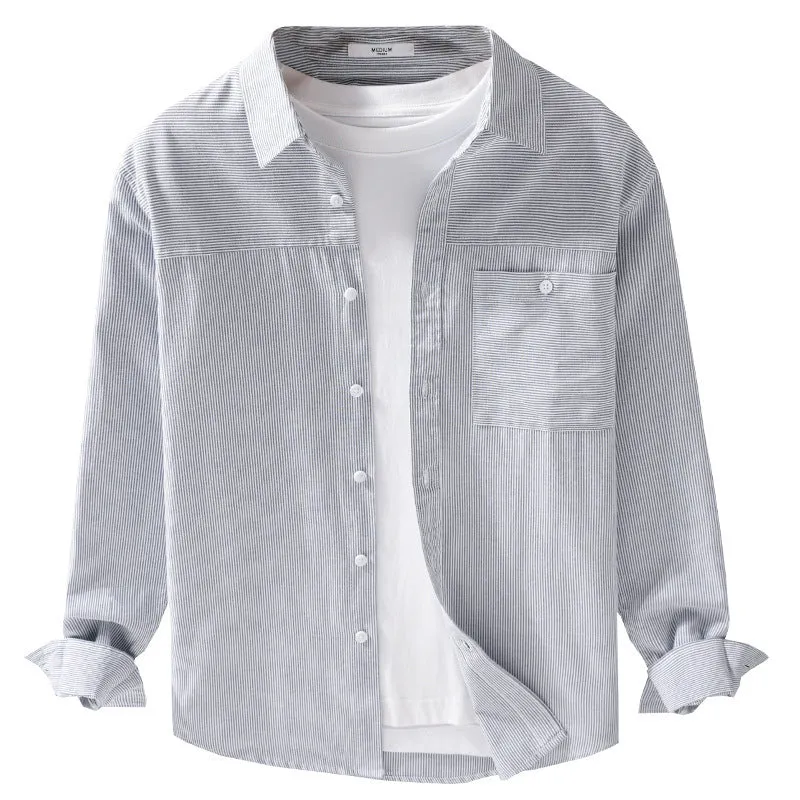 Herren Feines Nadelstreifen-Layering-Overshirt aus leichtem Baumwollmix mit aufgesetzter Brusttasche Nord Taschen