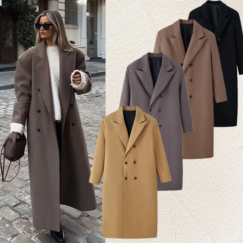 Herren Doppelreihiger Longcoat mit schmalem Revers und geradem Schnitt Nord Taschen