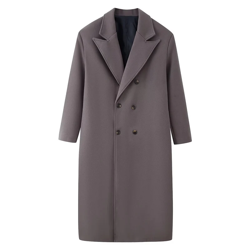 Herren Doppelreihiger Longcoat mit schmalem Revers und geradem Schnitt Nord Taschen