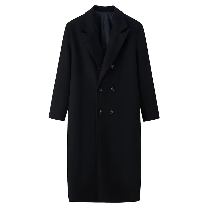 Herren Doppelreihiger Longcoat mit schmalem Revers und geradem Schnitt Nord Taschen