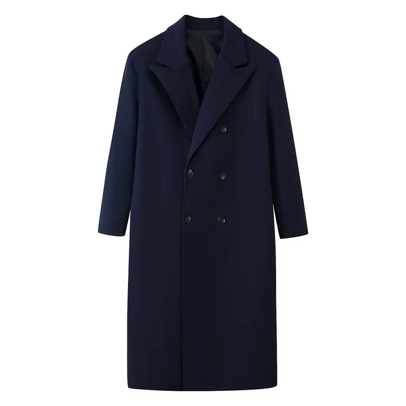Herren Doppelreihiger Longcoat mit schmalem Revers und geradem Schnitt Nord Taschen