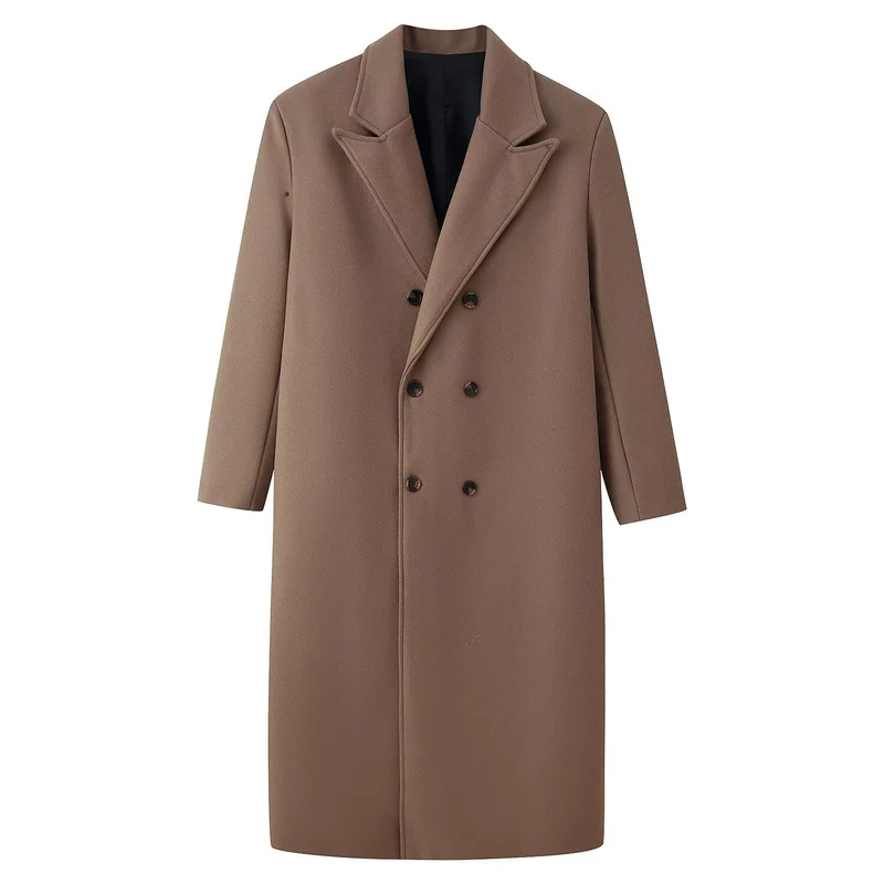Herren Doppelreihiger Longcoat mit schmalem Revers und geradem Schnitt Nord Taschen