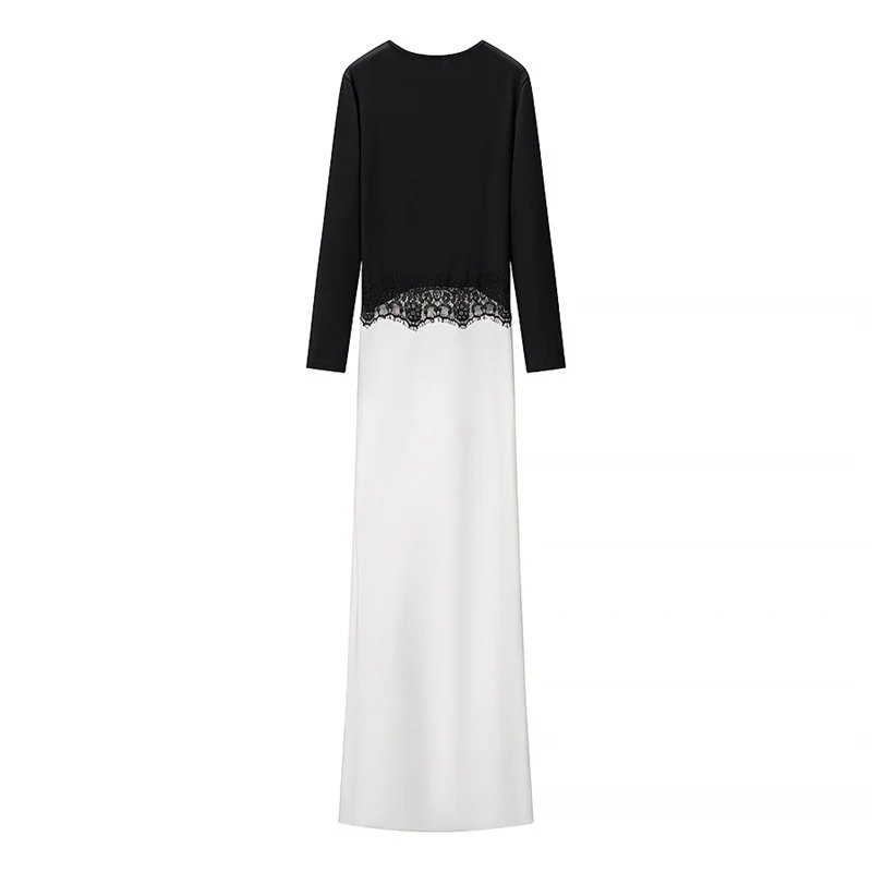 Damen Zweiton-Maxikleid mit geraffter V‑Passe, Spitzenbesatz und langen Ärmeln Nord Taschen