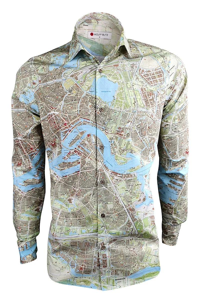 Rotterdam Map Printed Long Sleeve Men's Shirt