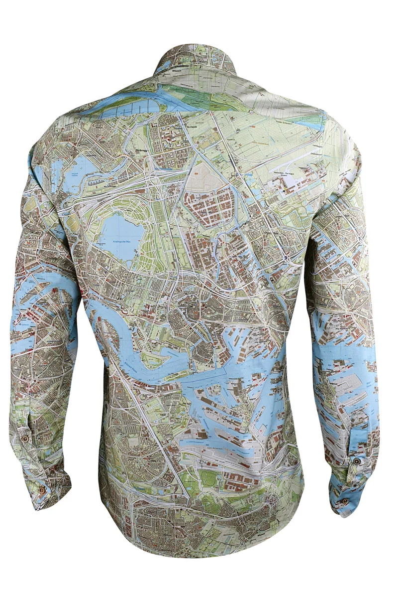 Rotterdam Map Printed Long Sleeve Men's Shirt