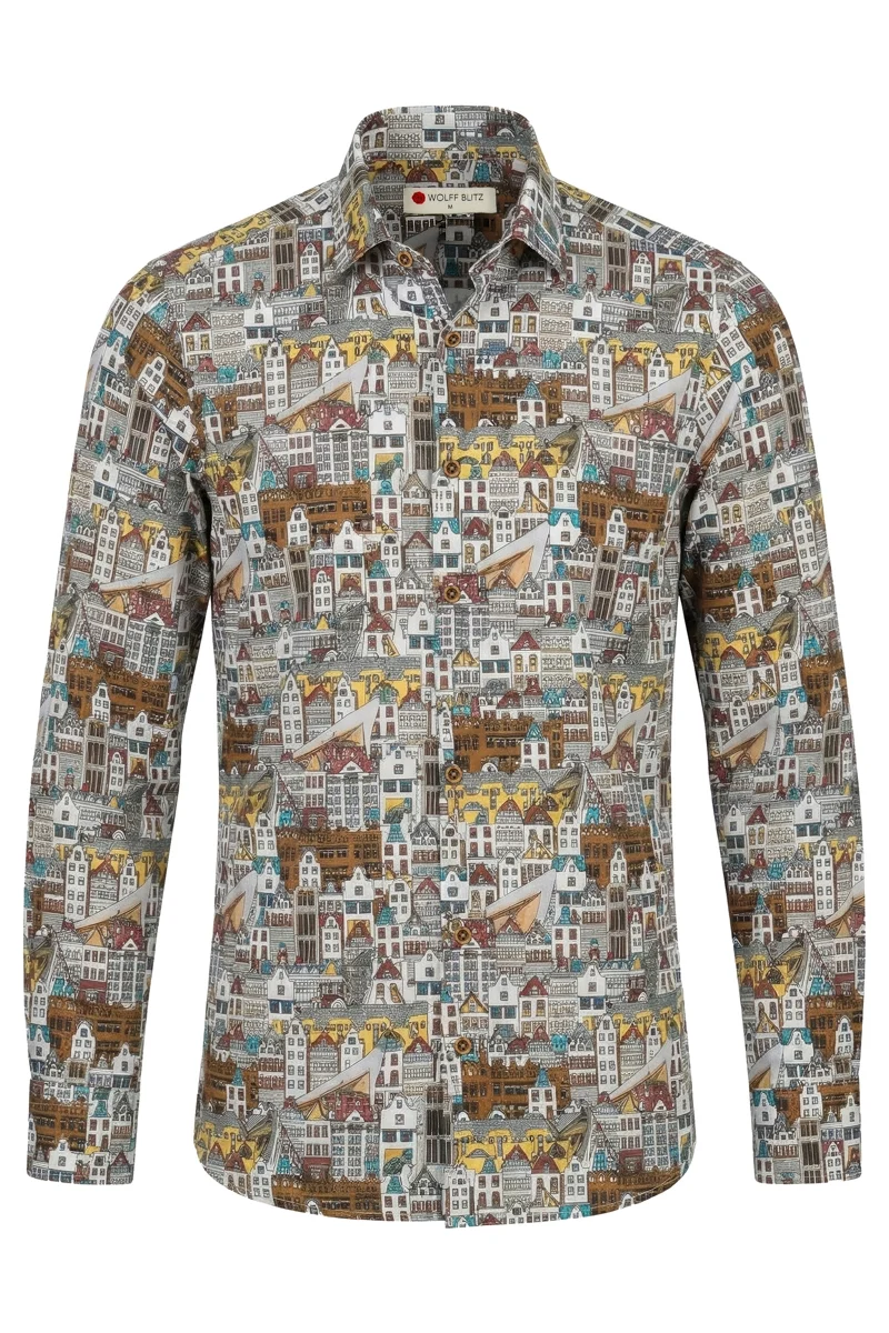 Rotterdam Houses Printed Long Sleeve Men's Shirt