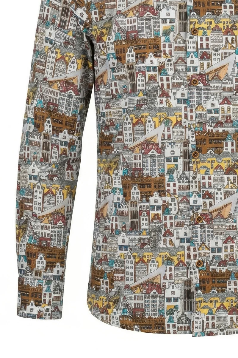 Rotterdam Houses Printed Long Sleeve Men's Shirt