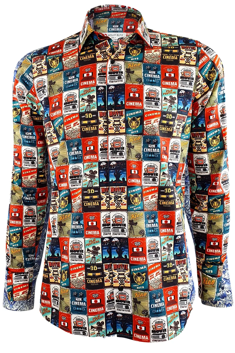 Retro Film Printed Long Sleeve Men's Shirt