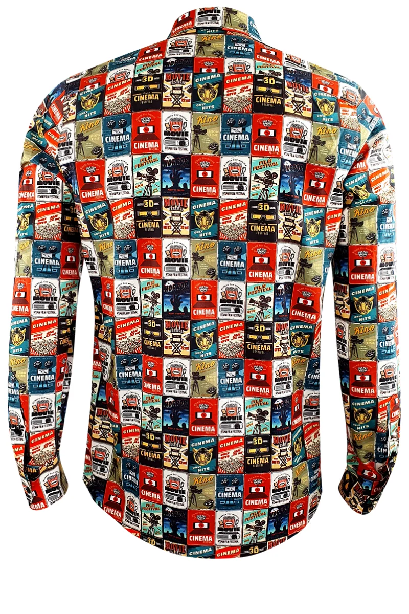 Retro Film Printed Long Sleeve Men's Shirt