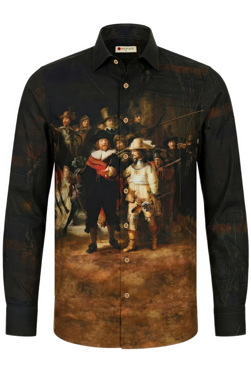 Rembrandt Night Watch Printed Long Sleeve Men's Shirt
