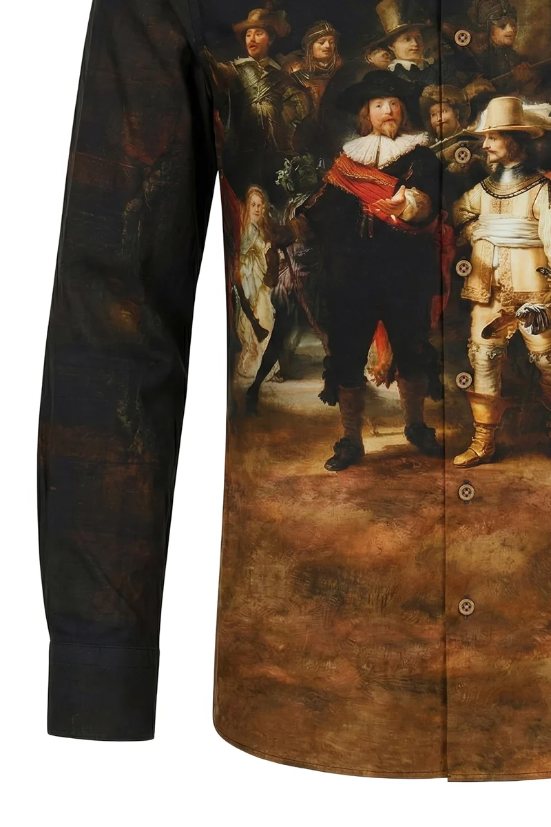 Rembrandt Night Watch Printed Long Sleeve Men's Shirt