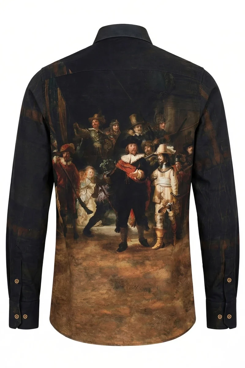 Rembrandt Night Watch Printed Long Sleeve Men's Shirt