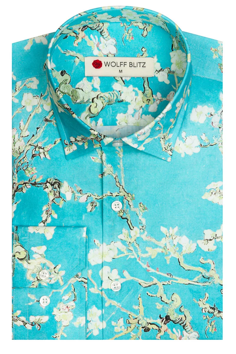 Van Gogh Inspired Blossoms Print Long Sleeve Men's Shirt