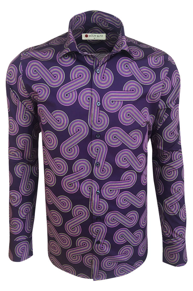 Boogie Nights Purple Printed Long Sleeve Men's Shirt