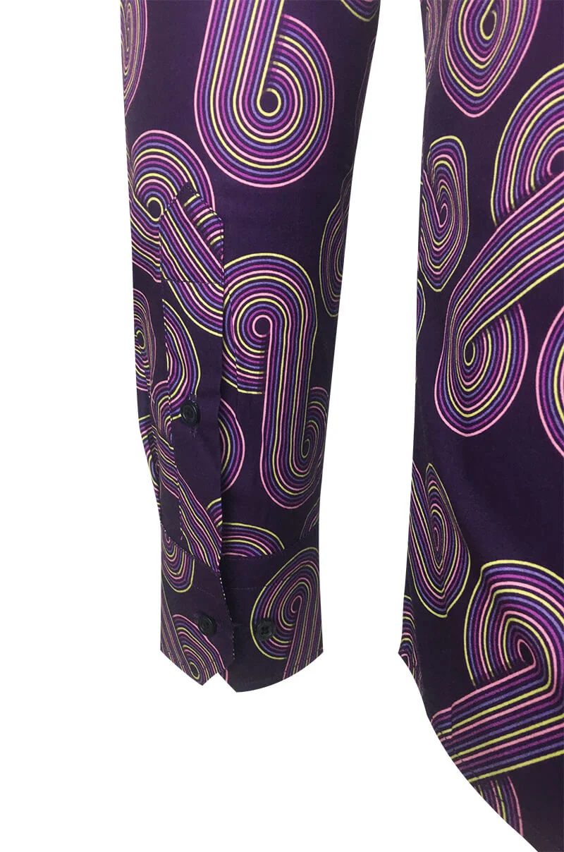 Boogie Nights Purple Printed Long Sleeve Men's Shirt