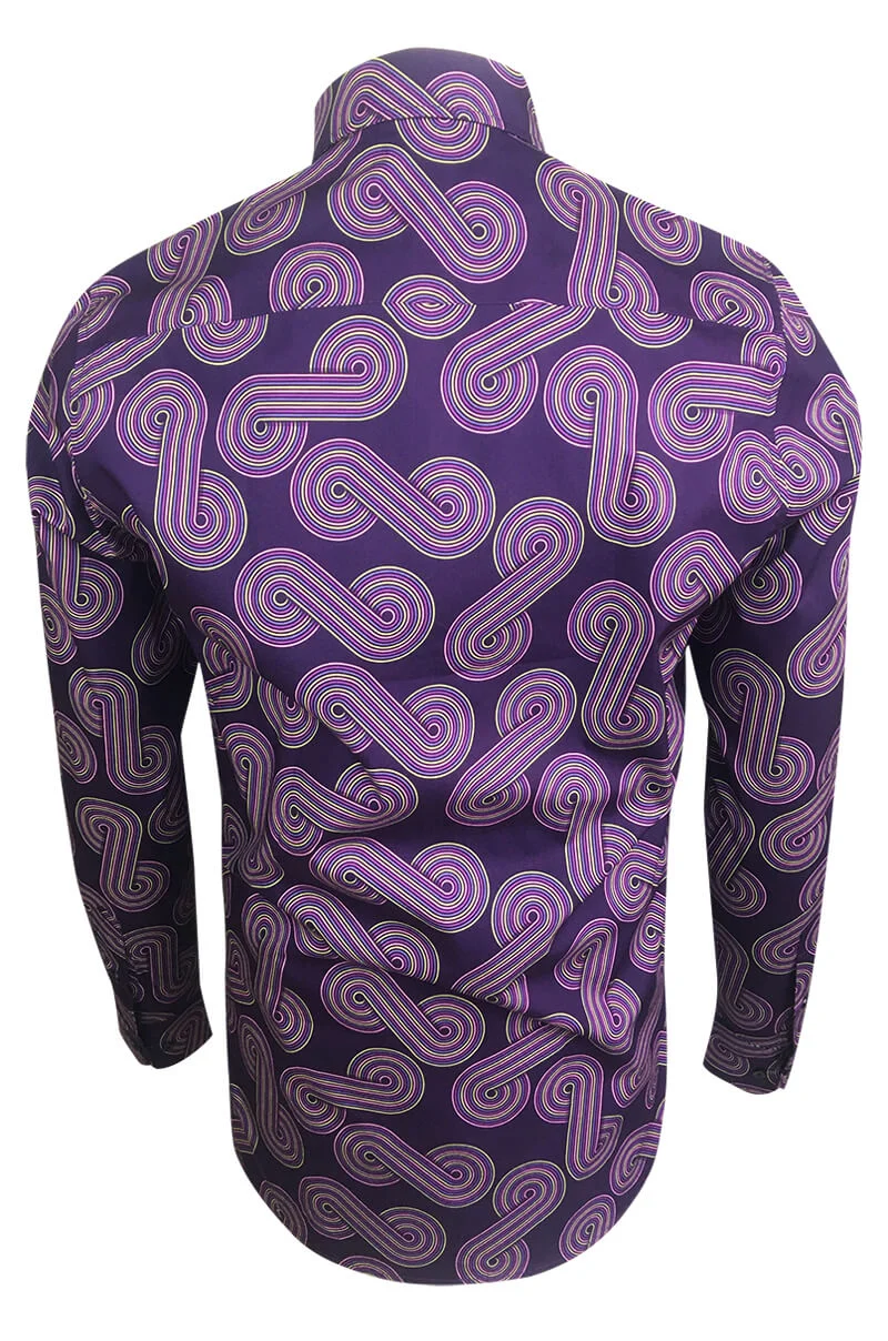 Boogie Nights Purple Printed Long Sleeve Men's Shirt