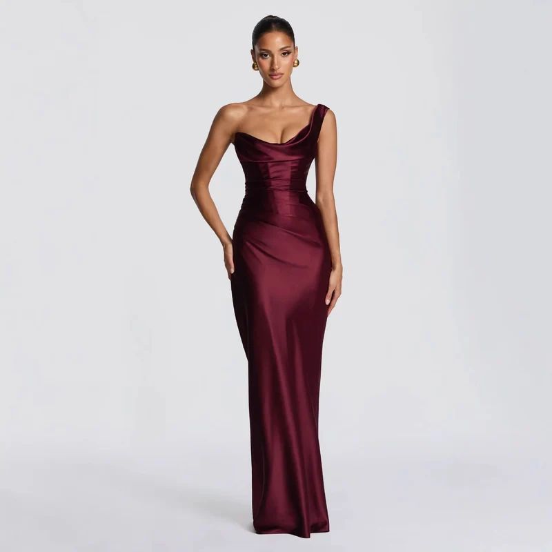 Damen Elegantes Satin Lang Abendkleid mit asymmetrischem Schnitt und figurschmeichelndem Design Nord Taschen