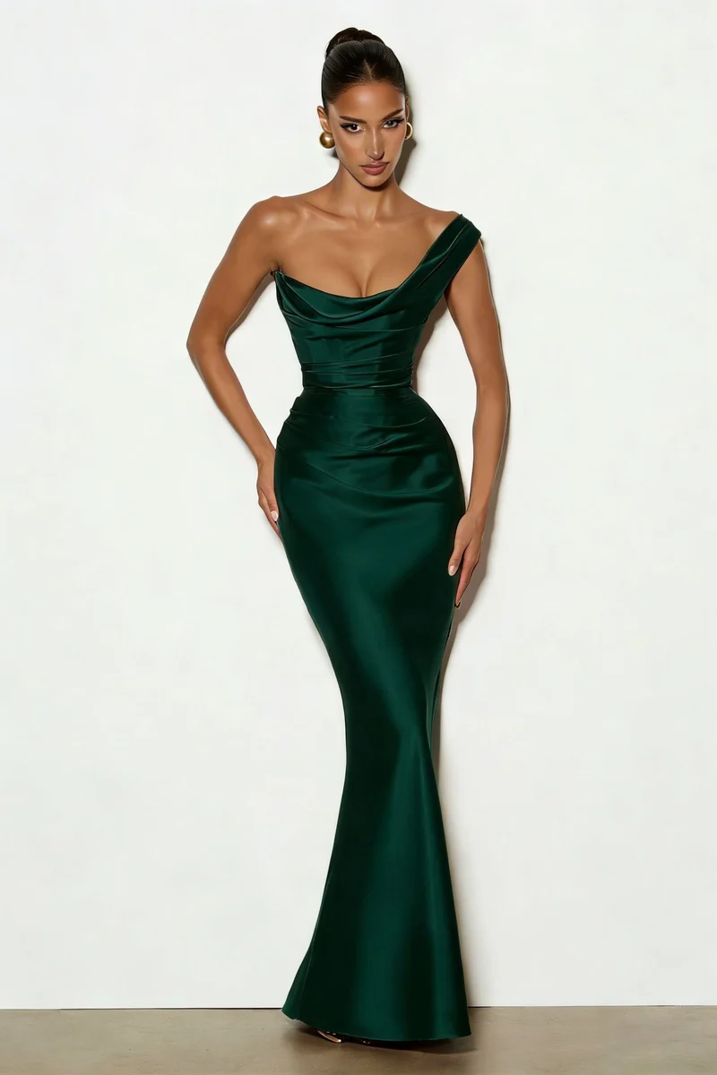 Damen Elegantes Satin Lang Abendkleid mit asymmetrischem Schnitt und figurschmeichelndem Design Nord Taschen