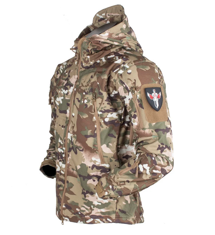 Herren Taktische Softshelljacke mit Kapuze, Tarnmuster und Mehrfach-Reißverschlusstaschen Nord Taschen