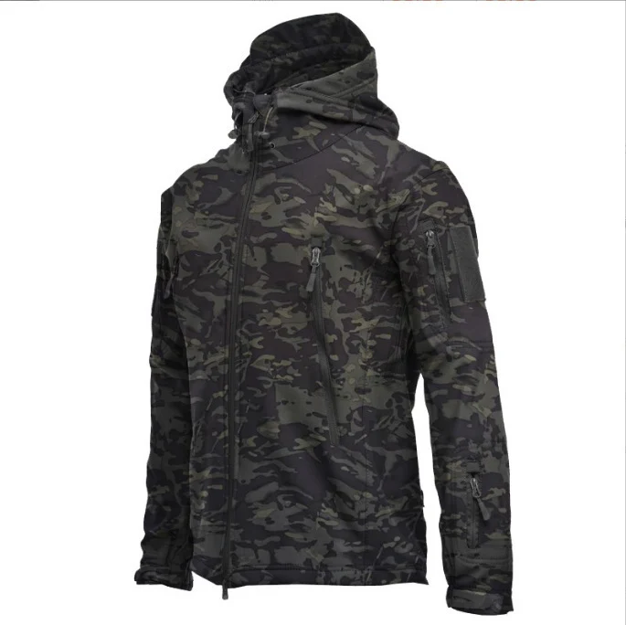 Herren Taktische Softshelljacke mit Kapuze, Tarnmuster und Mehrfach-Reißverschlusstaschen Nord Taschen