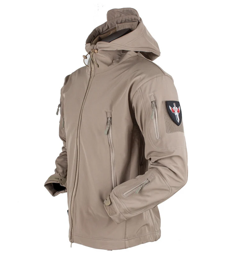 Herren Taktische Softshelljacke mit Kapuze, Tarnmuster und Mehrfach-Reißverschlusstaschen Nord Taschen