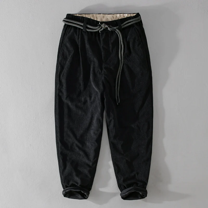 Herren Feinecord-Tapered-Hose mit elastischem Bund, Kordelzug und gekrempeltem Saum Nord Taschen
