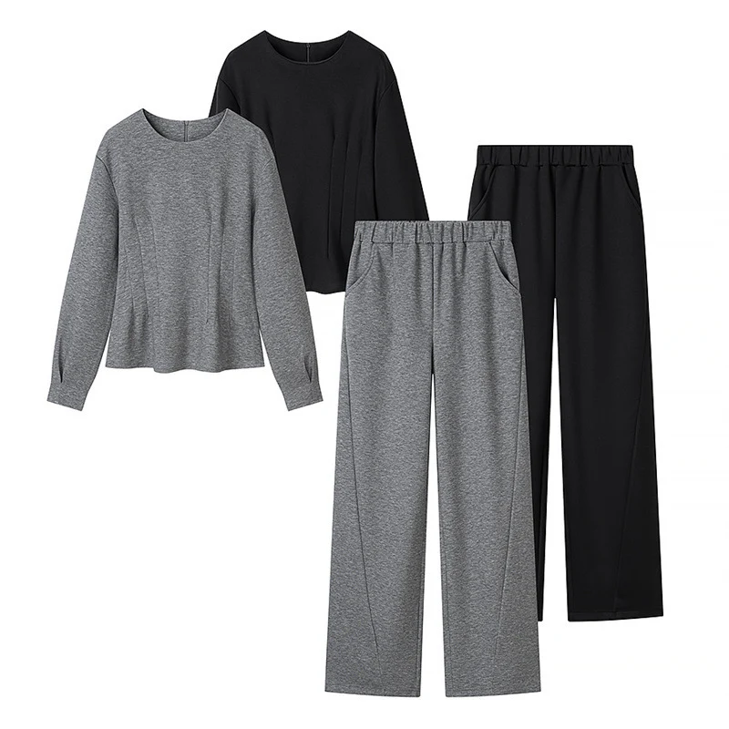 Damen Zweiteiliges Lounge‑Set aus weichem Sweat mit Rundhals und weiter Bundhose Nord Taschen
