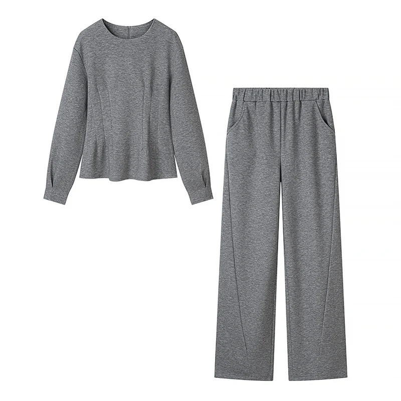Damen Zweiteiliges Lounge‑Set aus weichem Sweat mit Rundhals und weiter Bundhose Nord Taschen