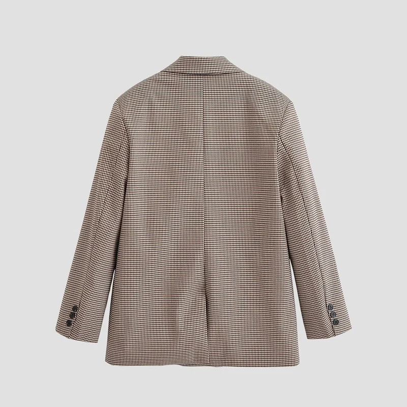 Damen Zweireihiger Oversize-Blazer mit Hahnentritt‑Muster und Pattentaschen Nord Taschen