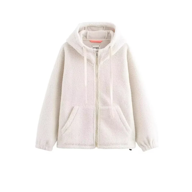 Damen Teddy-Fleece-Kapuzenjacke mit durchgehendem Reißverschluss und Kängurutaschen Nord Taschen
