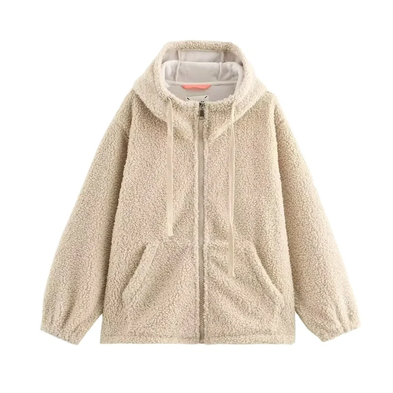 Damen Teddy-Fleece-Kapuzenjacke mit durchgehendem Reißverschluss und Kängurutaschen Nord Taschen